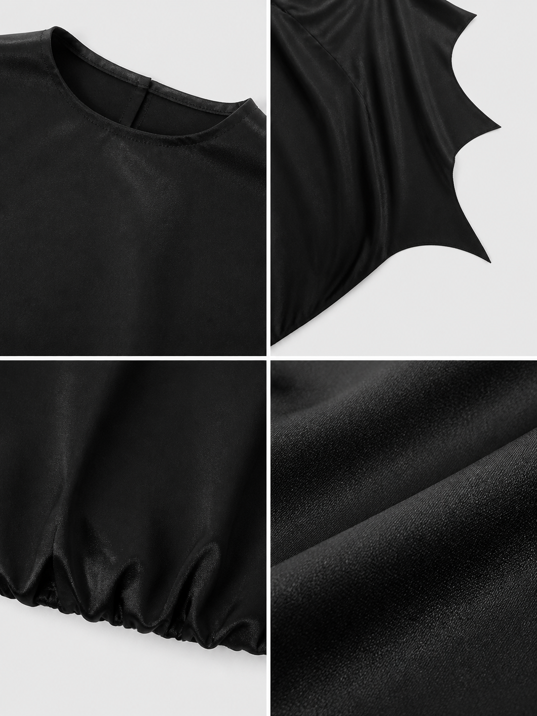 Black bat costume dress with a headband and ears for themed events. The design detail view 3