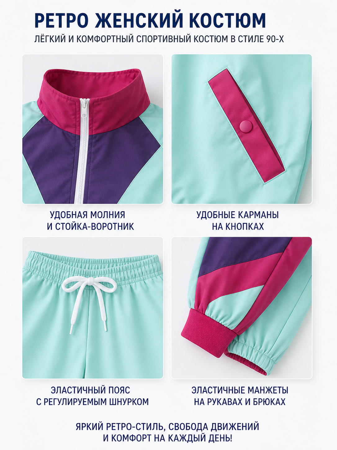 Retro Tracksuit with Purple and Pink Inserts detail view