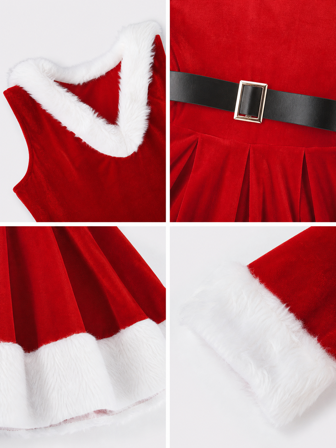 New Year's Costume with Red Dress and White Trim detail view