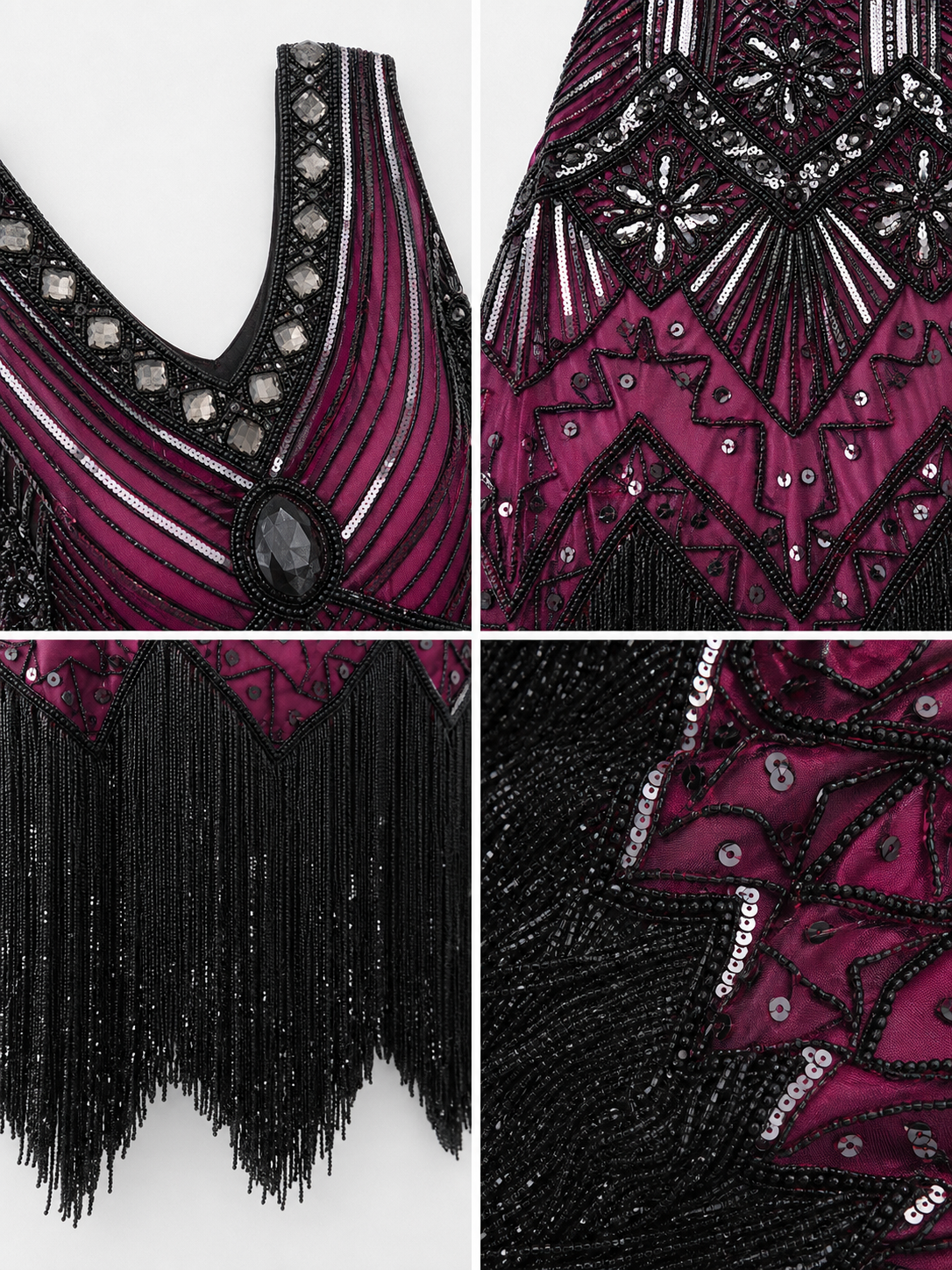 1920s-Style Flapper Dress with Fringe and Sequins