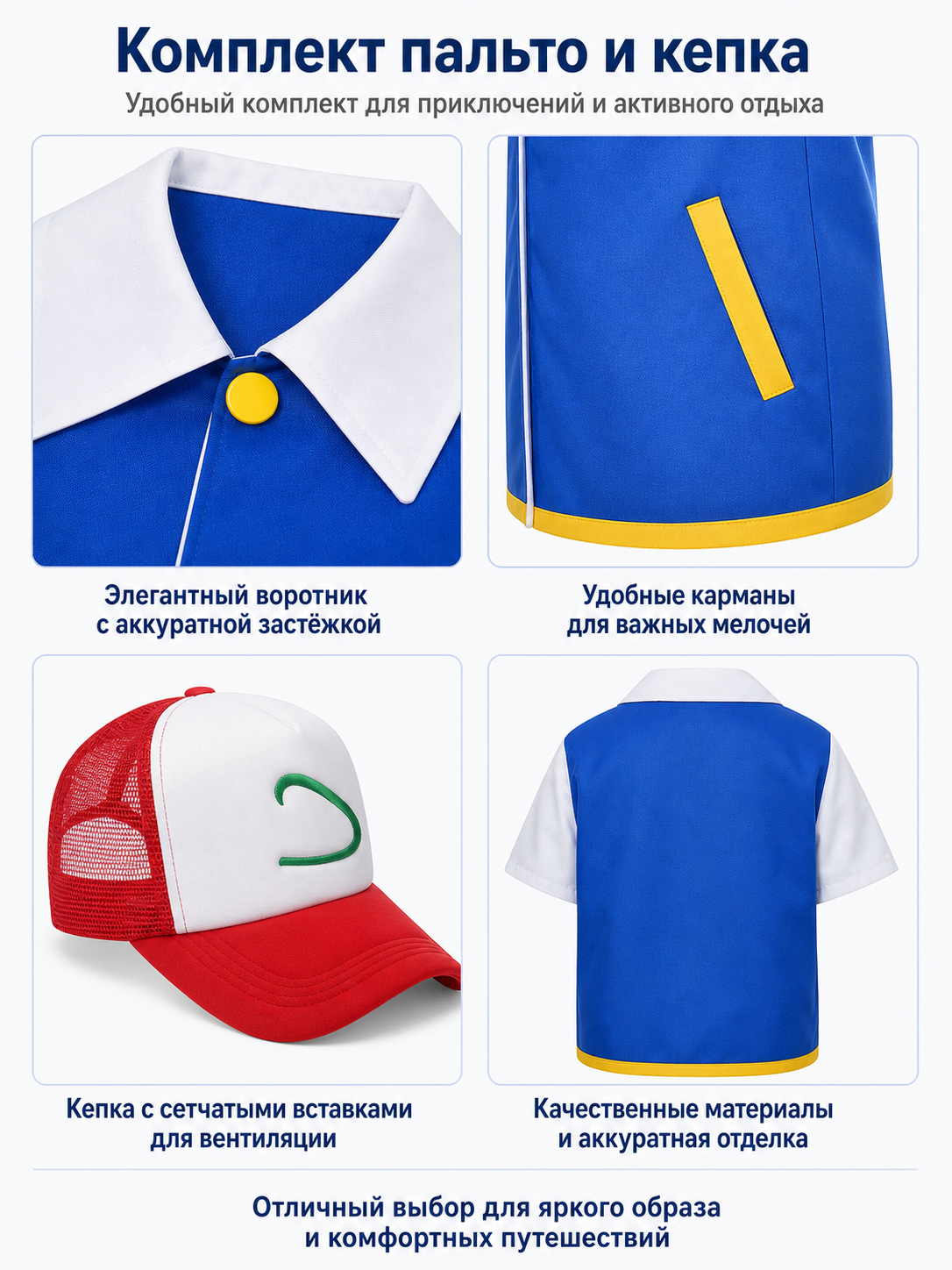Blue Jacket with White Collar and Cosplay Cap product detail composite