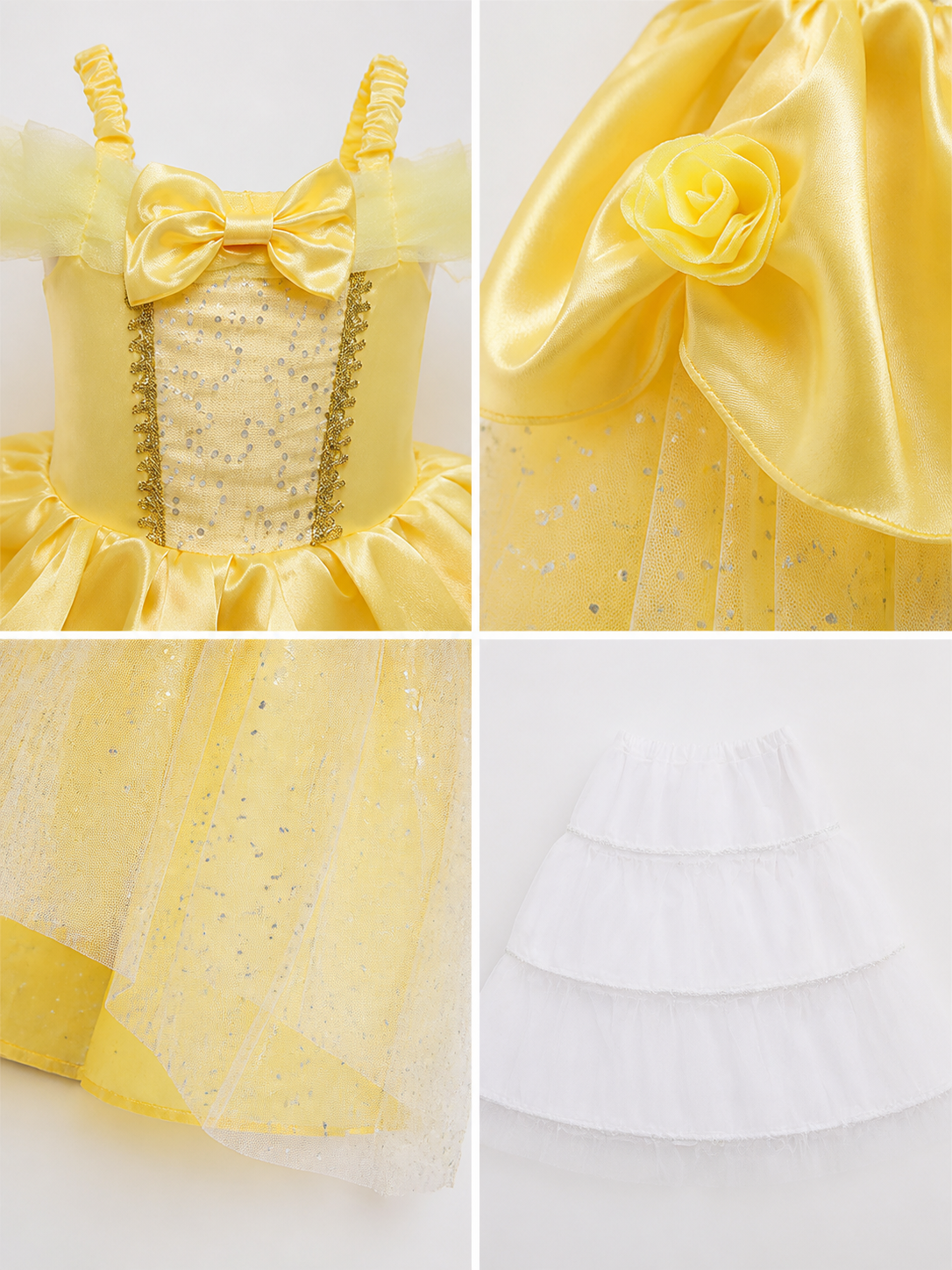 Yellow Princess Costume Dress for Halloween and Cosplay detail view
