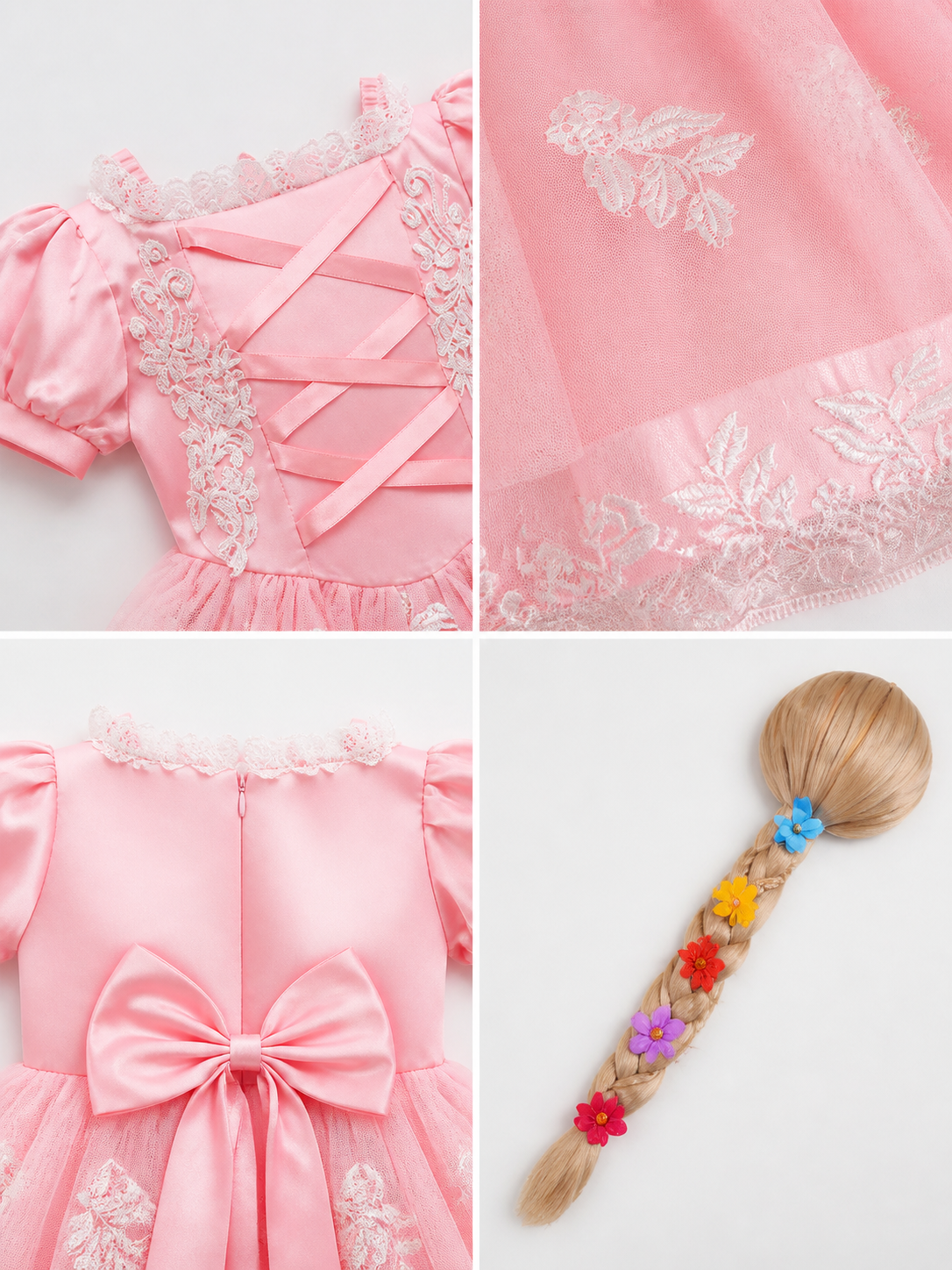 Pink Princess Halloween Costume with Wig detail view