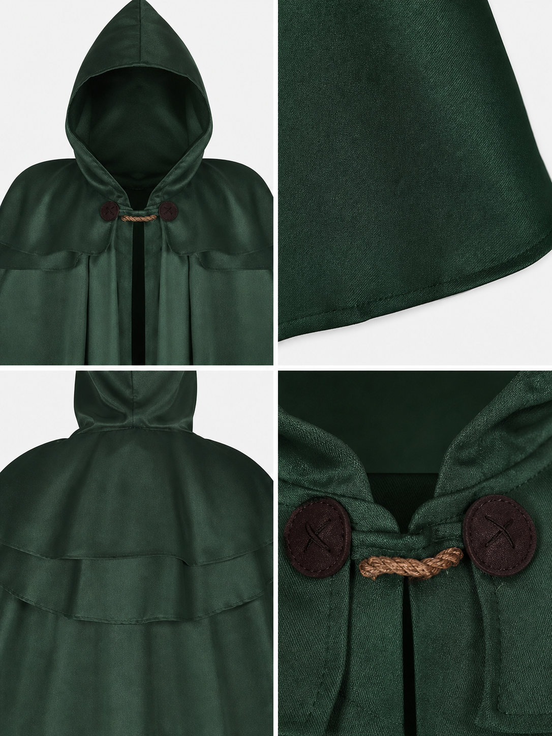 Dark Green Hooded Cape with Pendant
