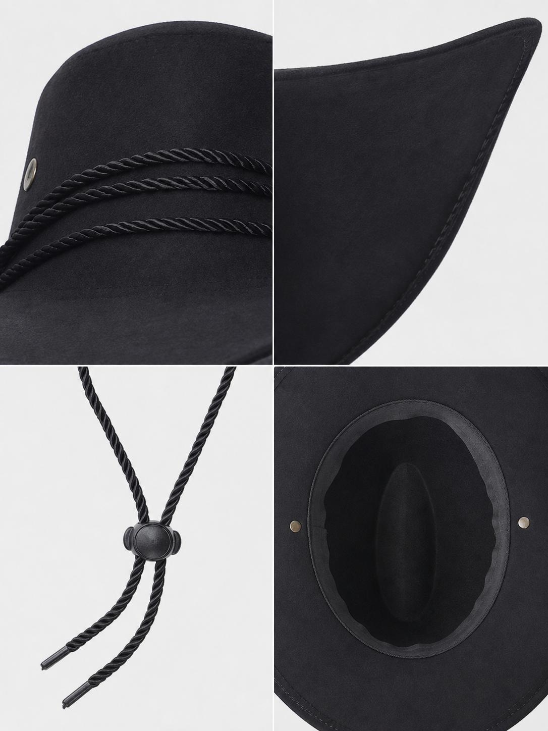 Black Wide-Brim Cowboy Hat with Braid