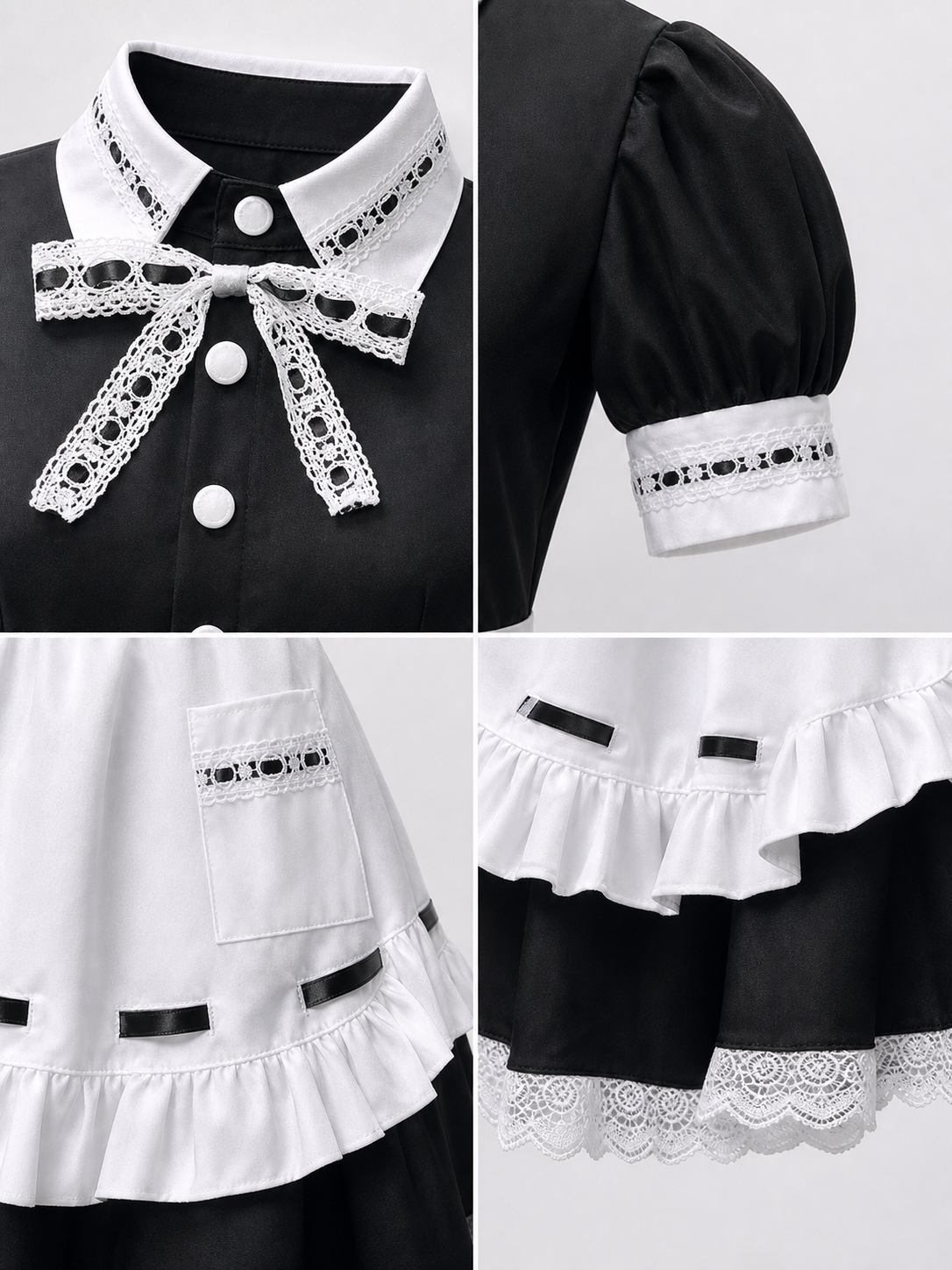 Black-and-White Maid Costume with Apron and Accessories