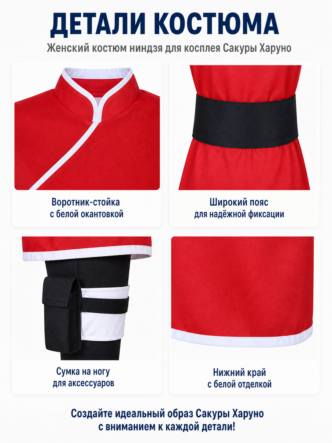Sakura Red Cosplay Costume with Accessories detail view