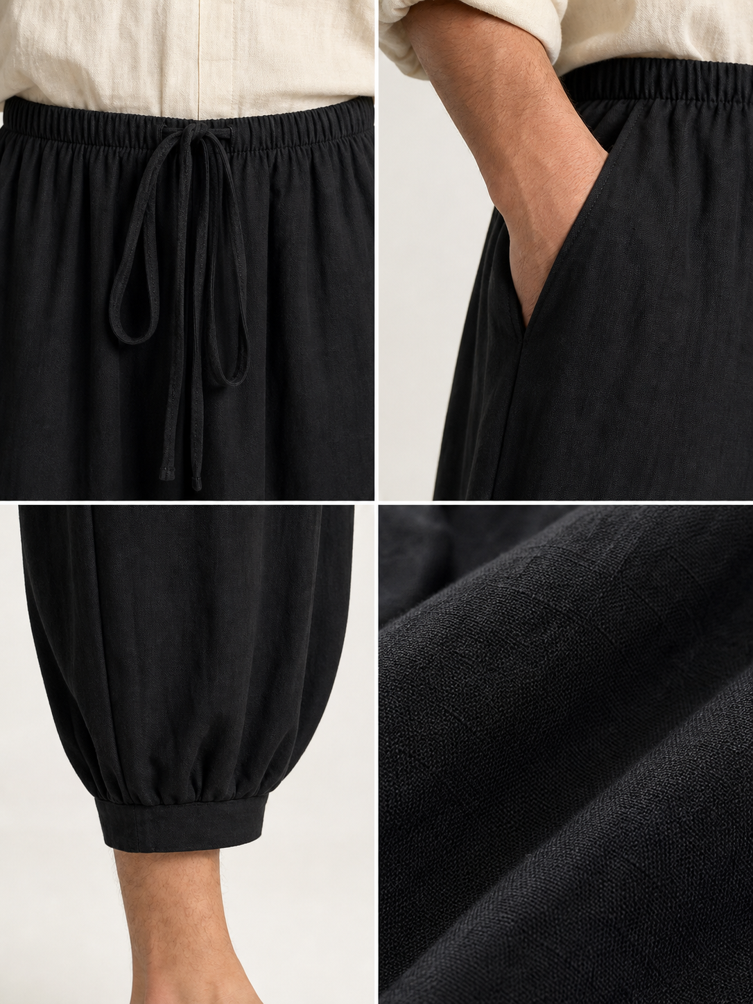 Black cropped drawstring harem pants product view 22