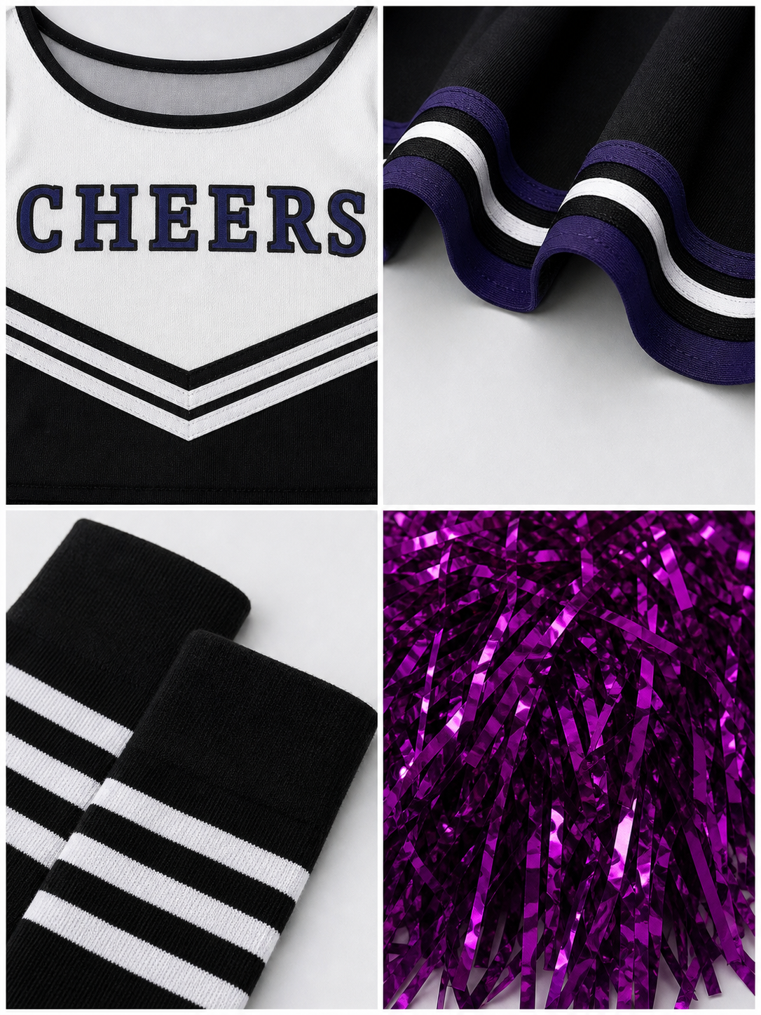 CHEERS Cheerleading Costume with Pom-Poms and Knee-High Socks