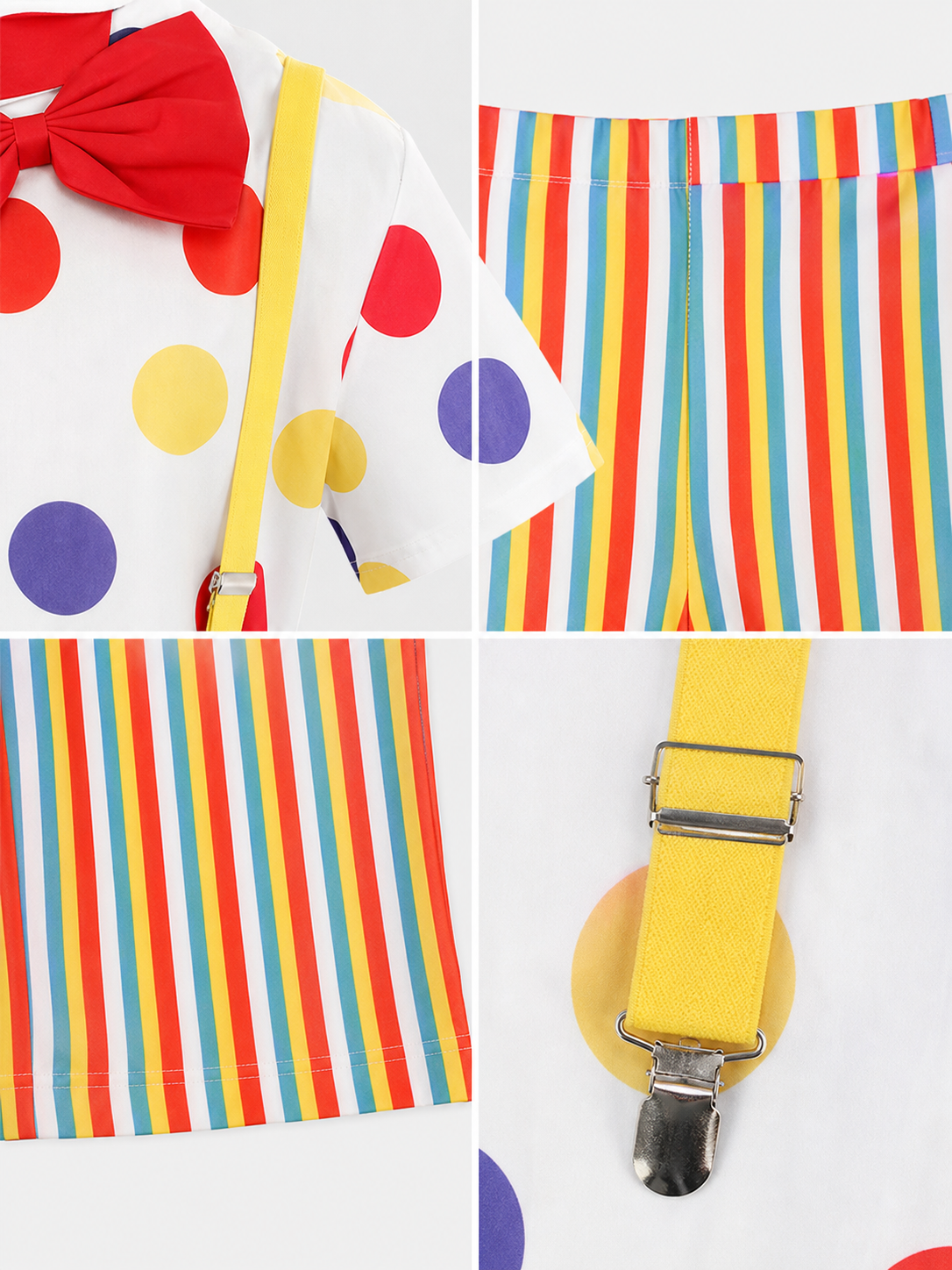Clown Costume with Multicolored Wig and Accessories