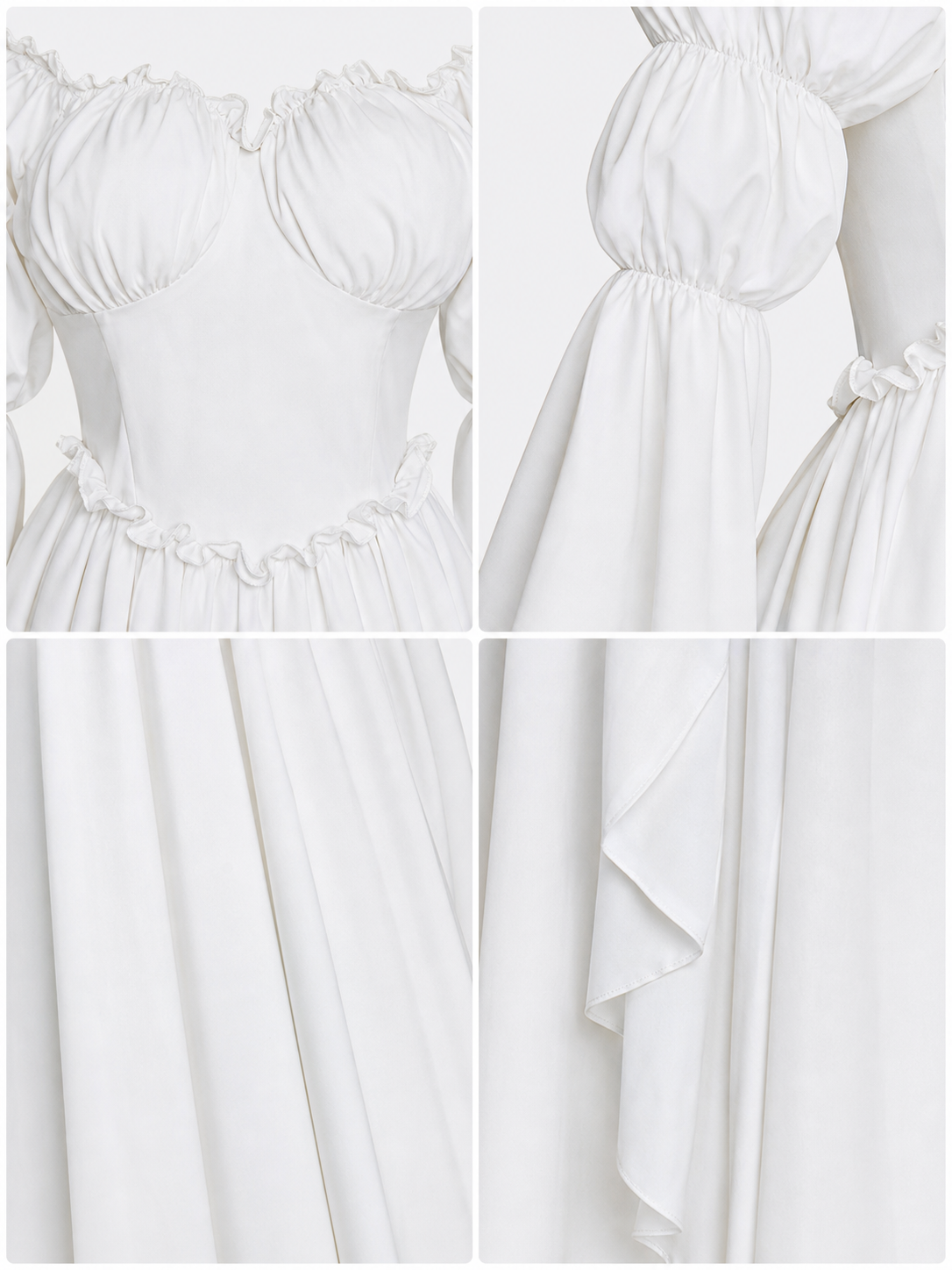 White Vintage-Style Dress with Puff Sleeves