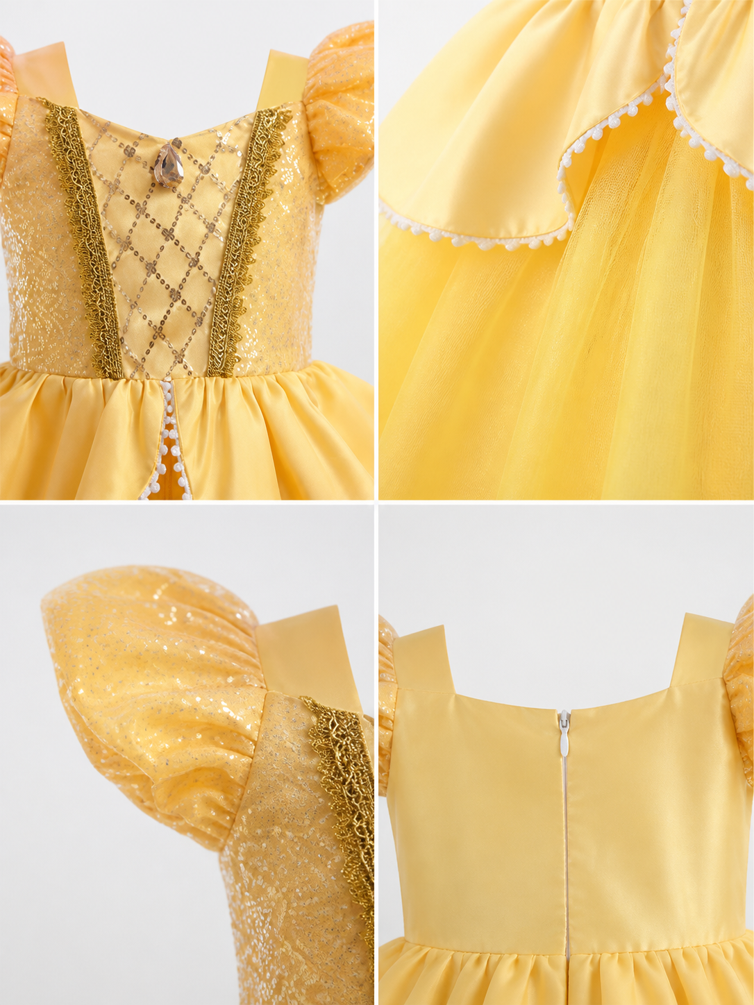 Yellow Princess Costume Dress for Halloween and Cosplay detail view