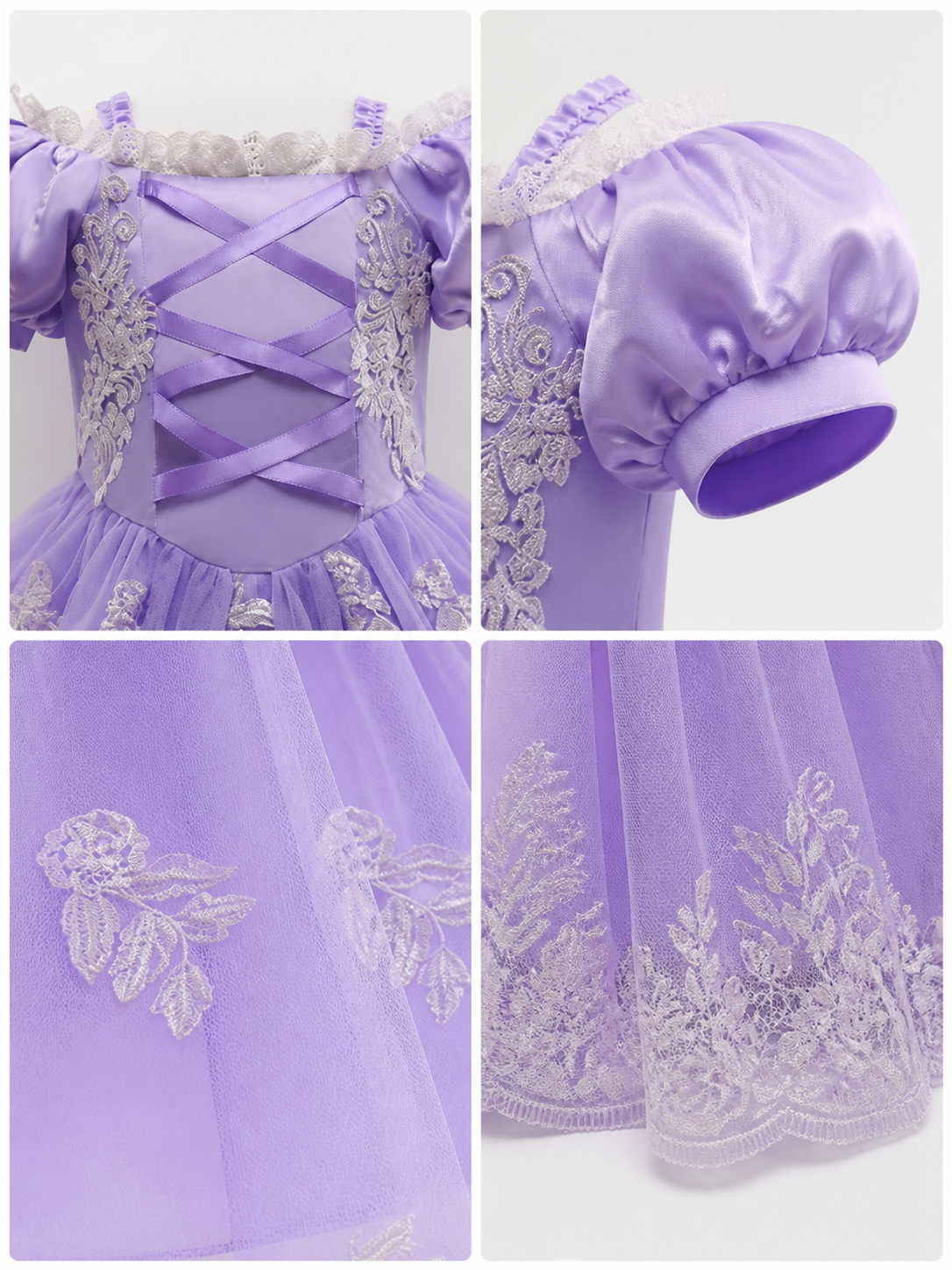 Purple Princess Costume with Wig detail view