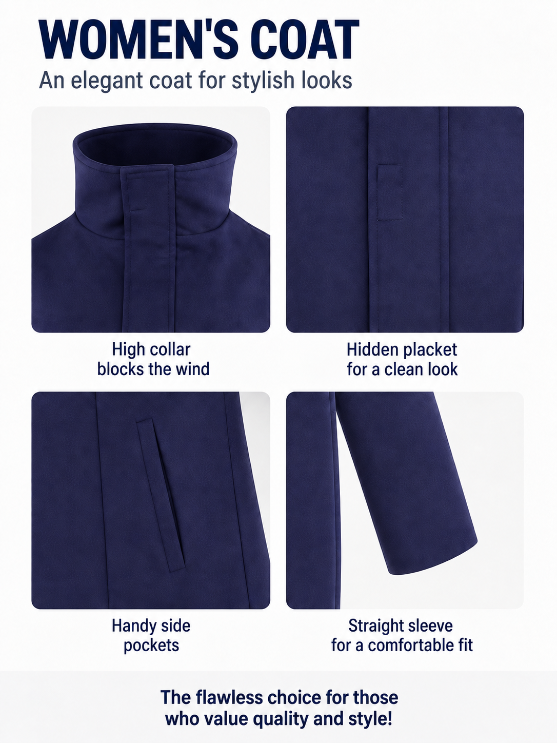 Anime Long Dark Navy Blazer with a High Collar detail view