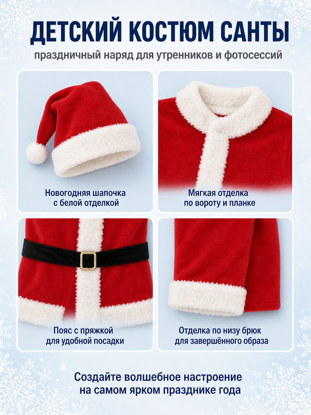 Red Santa Claus Costume with White Trim detail view