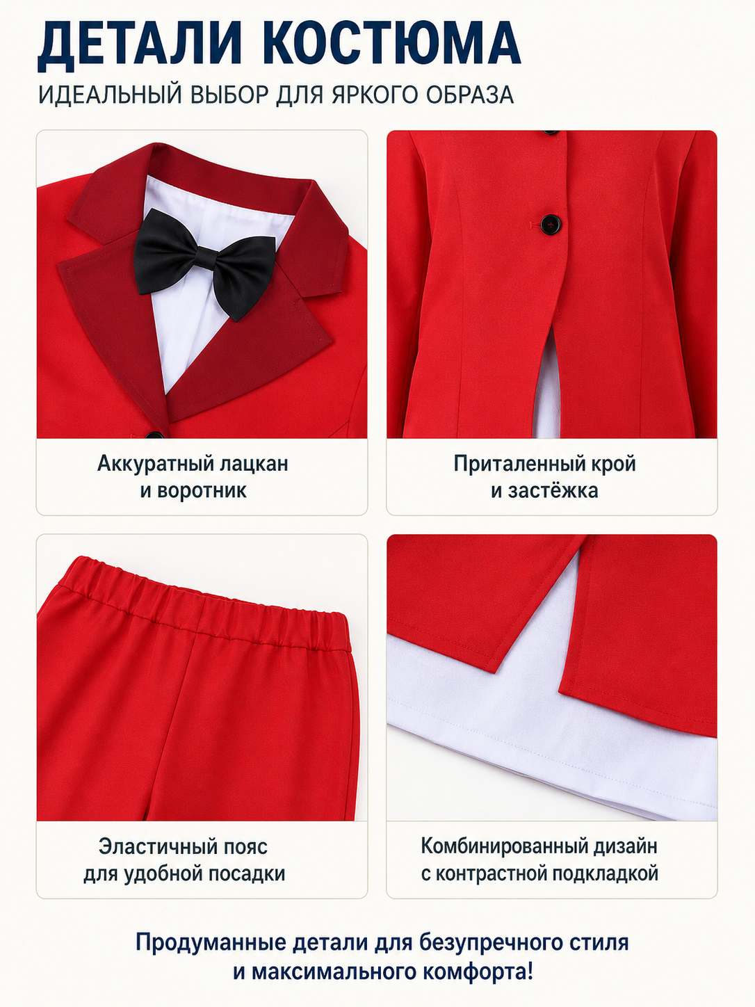 Hazbin Hotel Cosplay Costume, Red with Bow Tie, for Halloween detail view