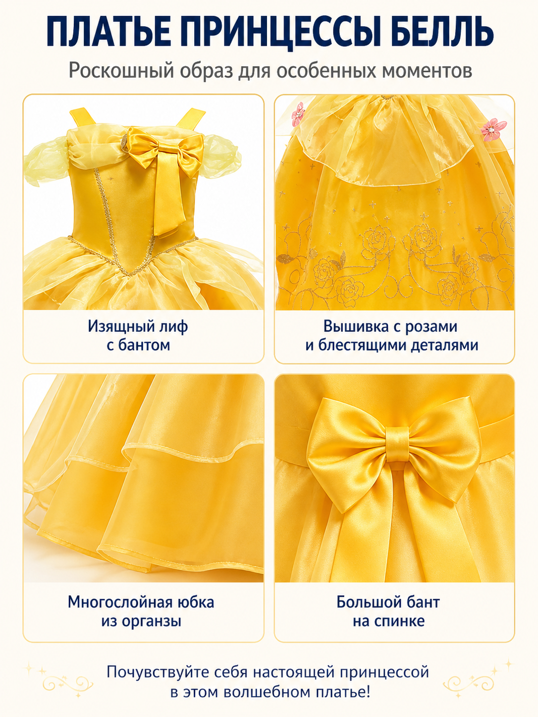 Princess Costume with Full Skirt and Crown for Carnival detail view