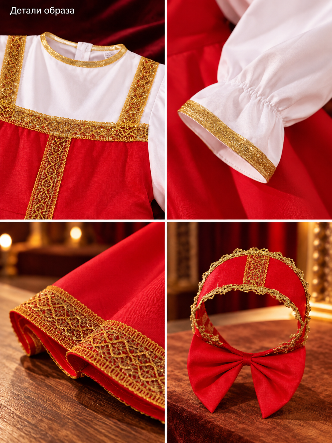 Stage Costume with Red Dress and Headpiece detail view
