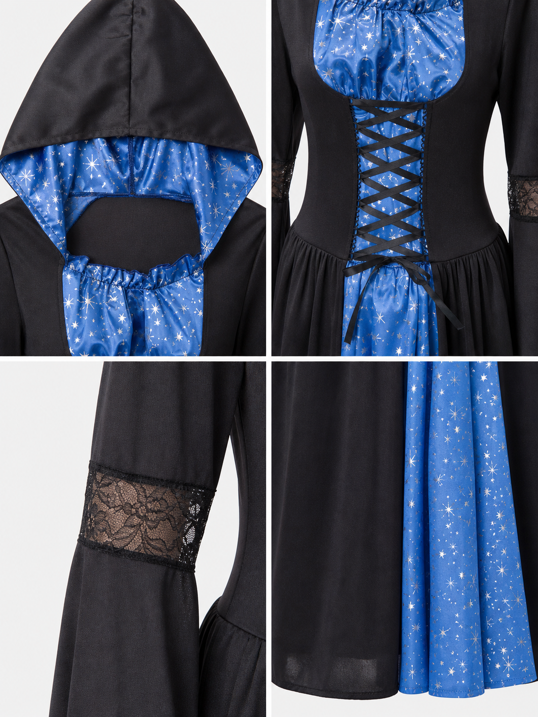 Hooded Witch Costume with Lacing and Stars