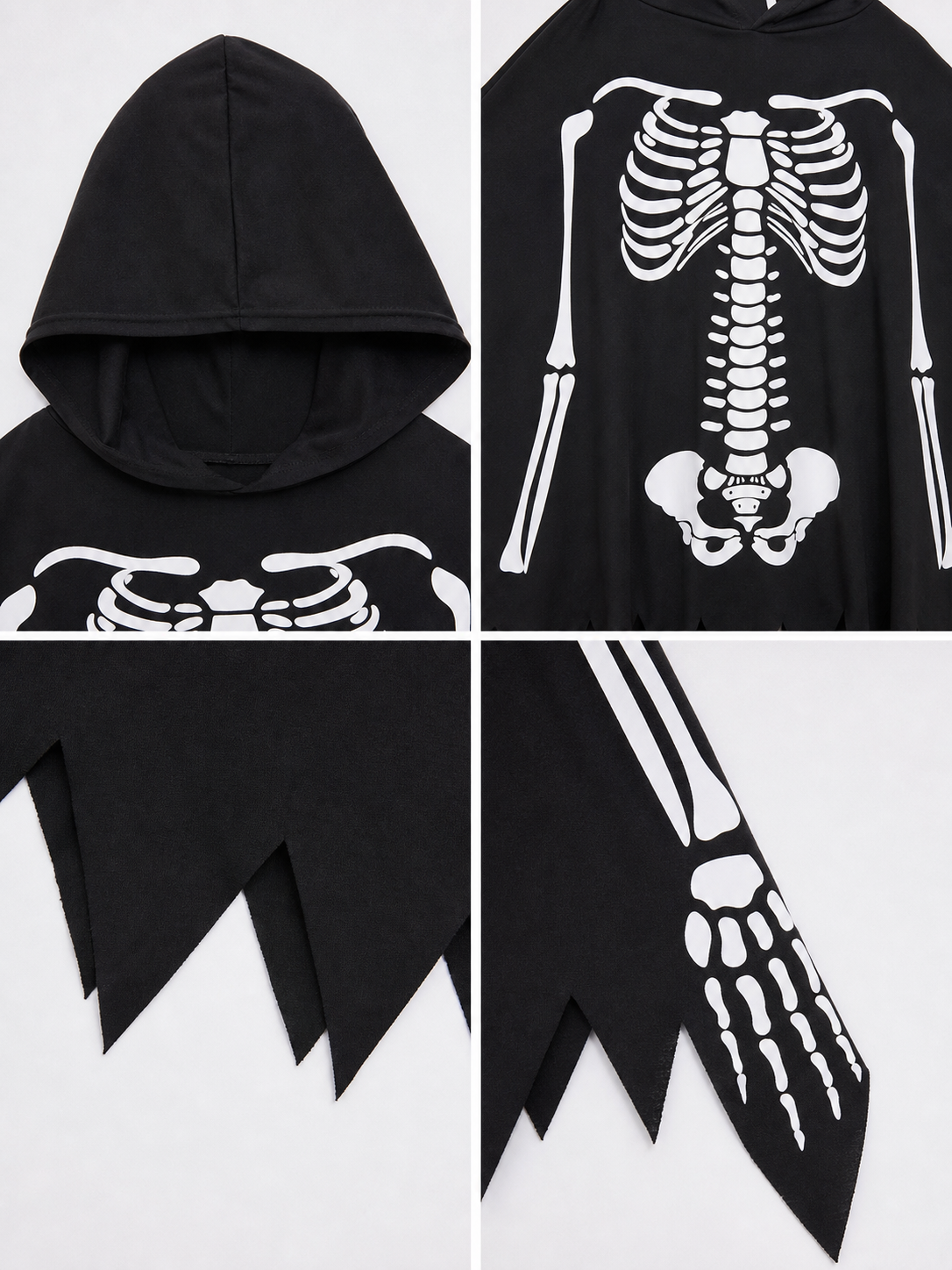 Costume Cape with Hood and Skeleton Print detail view
