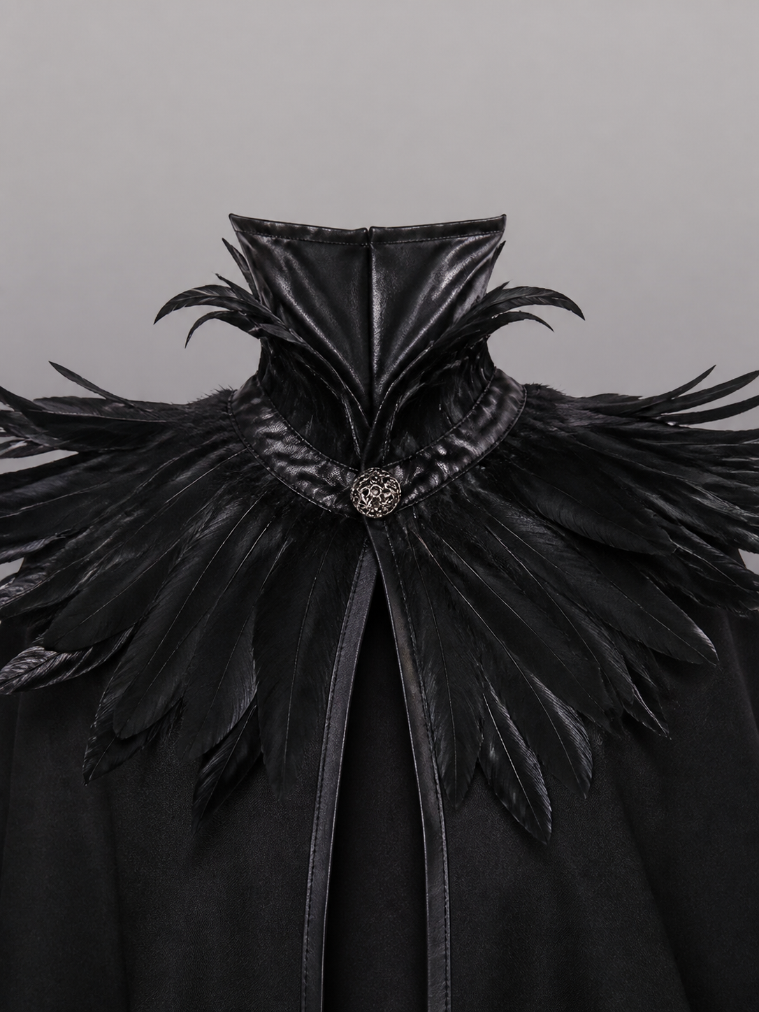 Black Carnival Cloak with Horns and Feathers