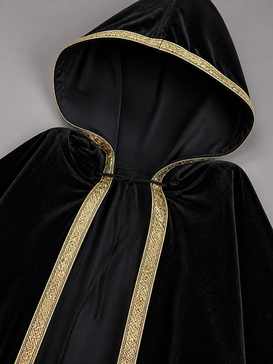 Black Carnival Cloak with Hood and Gold Trim