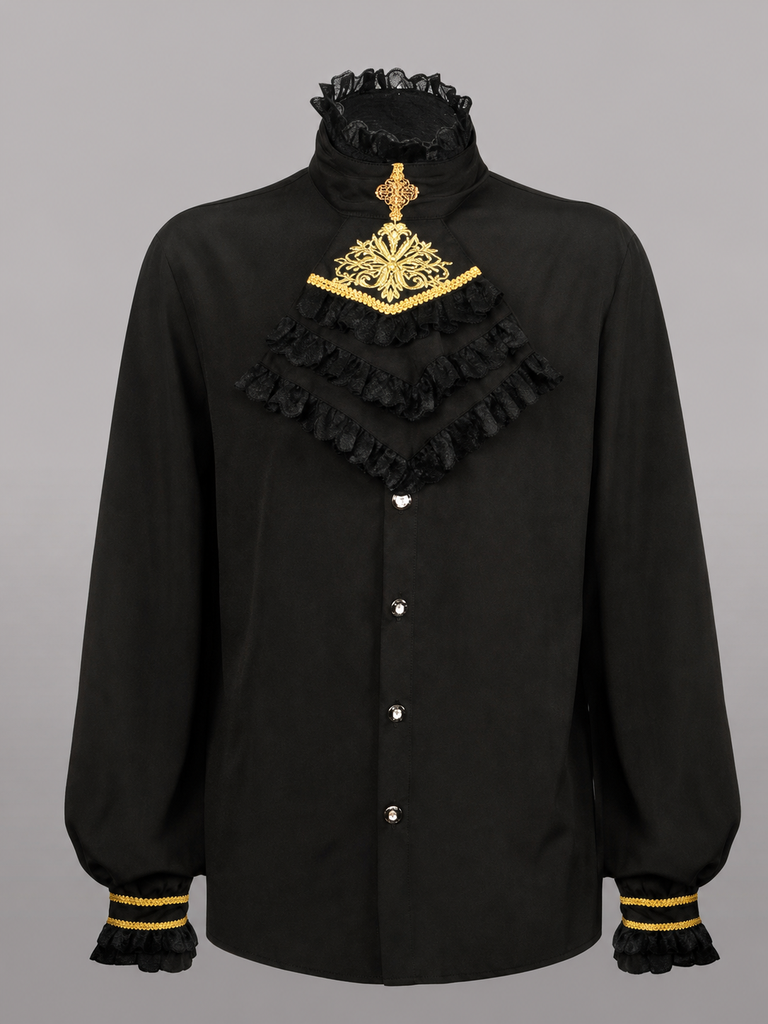 Gothic Shirt with Jabot and Gold Decor