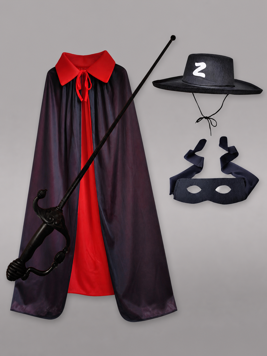 Black and Red Costume Cape with Hat and Mask
