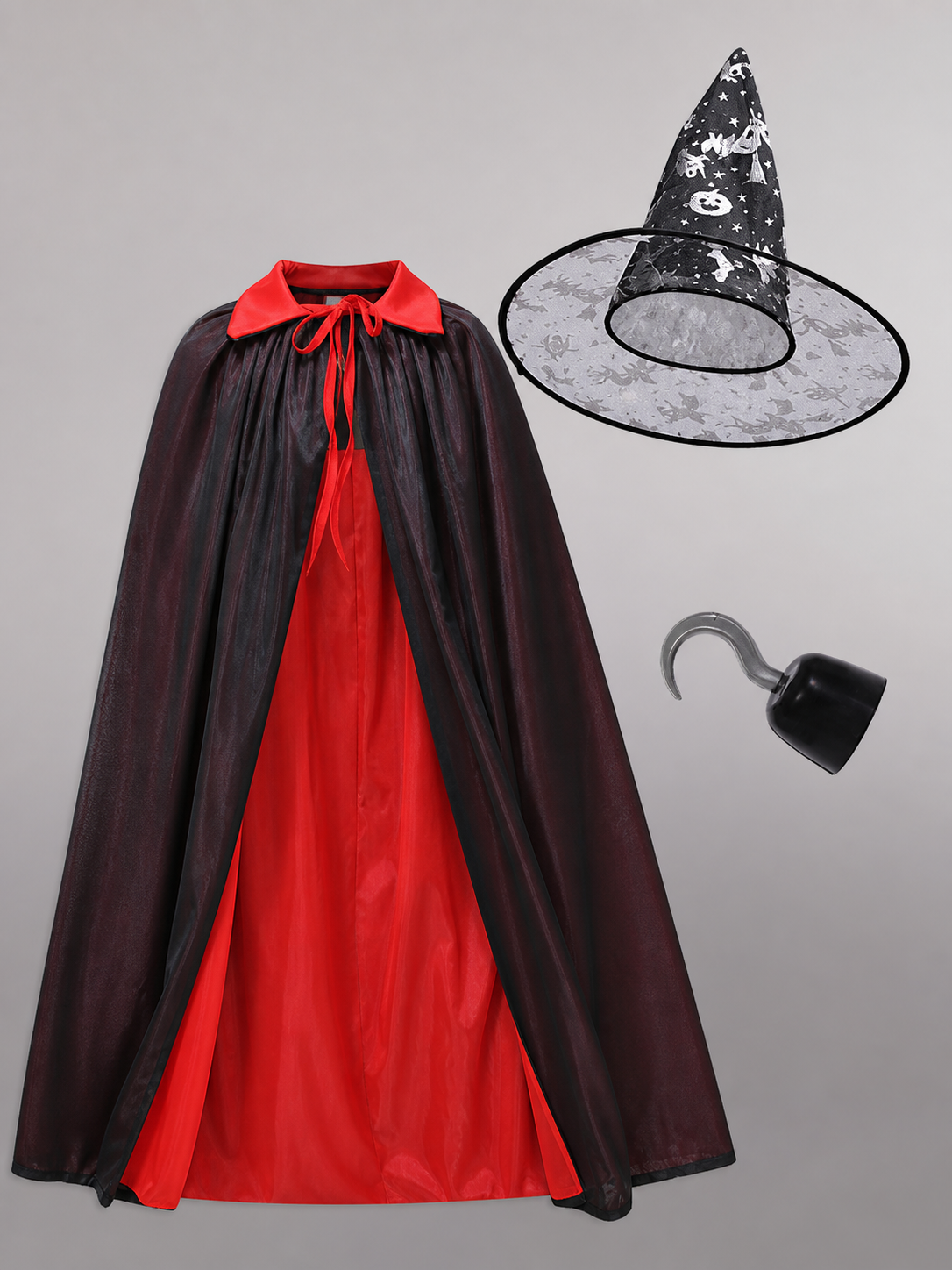 Black and Red Carnival Cloak with Hat and Hook