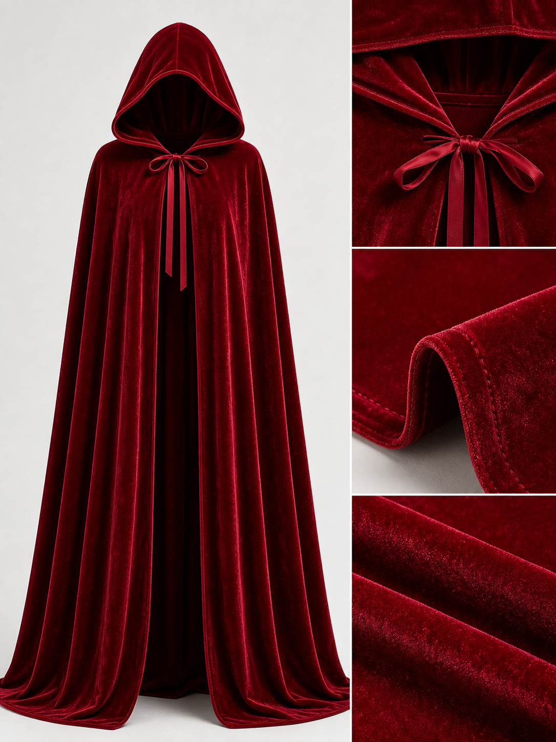 Burgundy Carnival Cape with Hood, 110 cm