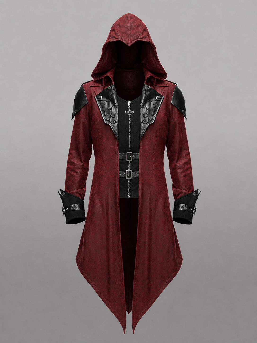 Gothic Burgundy Carnival Cloak with Hood