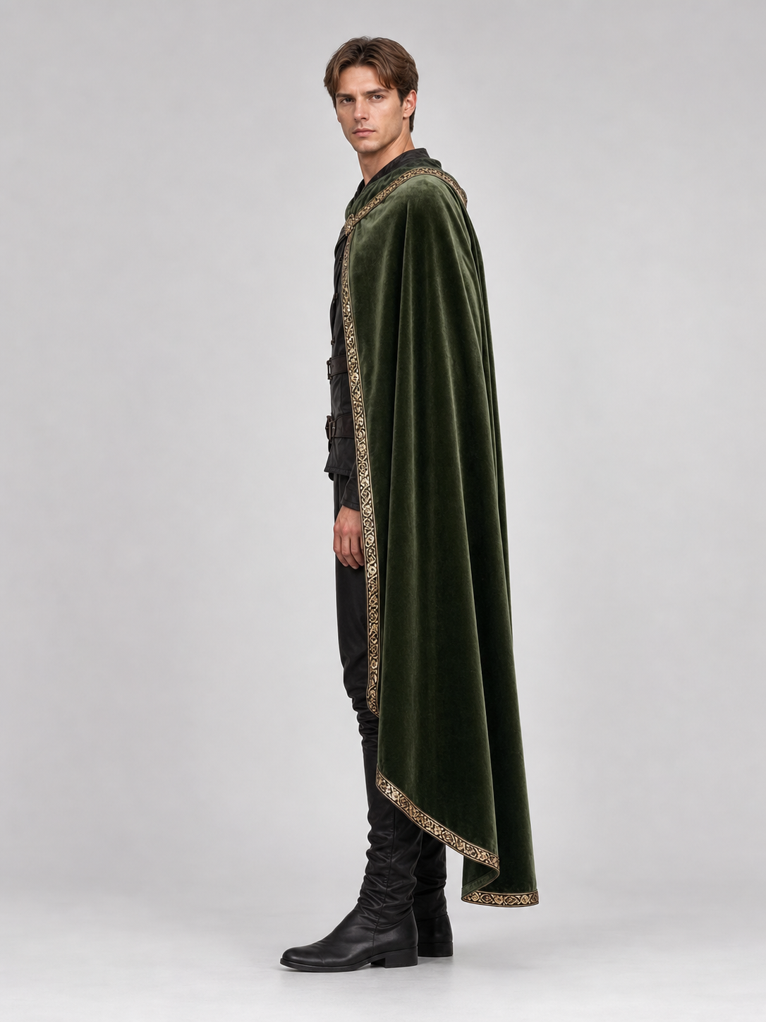 Green asymmetrical long carnival cape