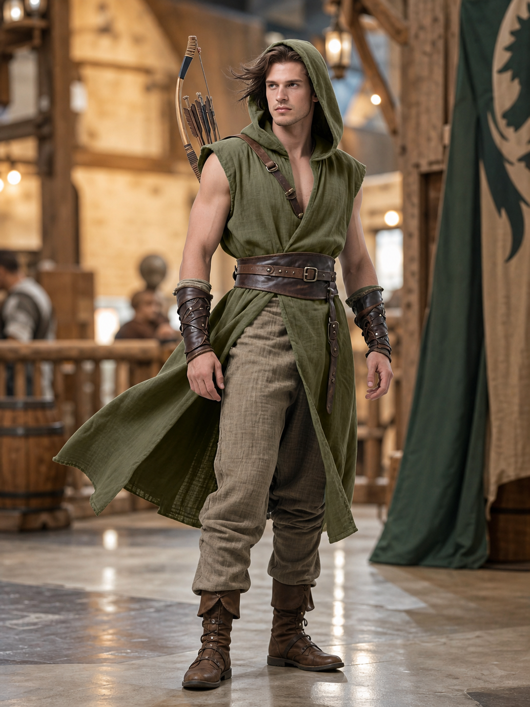Medieval Cosplay Hooded Tunic with Belt lifestyle view 2