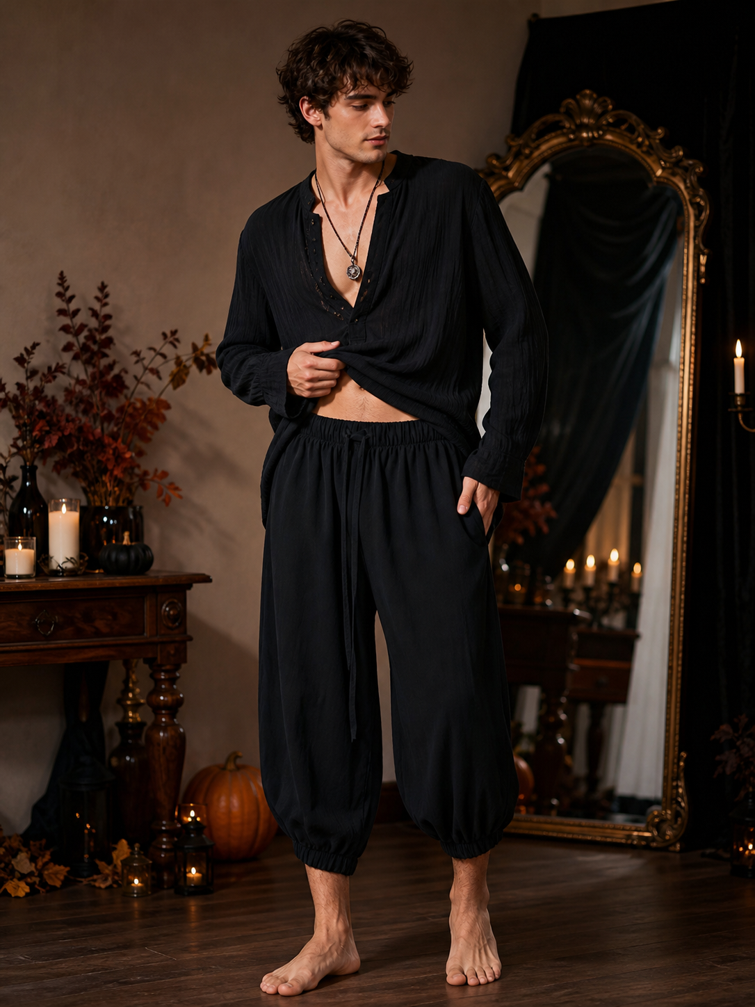 Black cropped elastic-waist pants product view 26