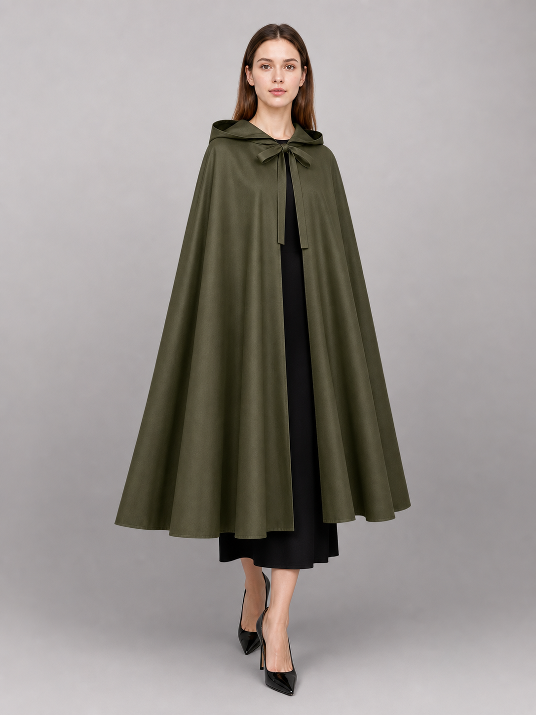 Dark Olive Hooded Costume Cape