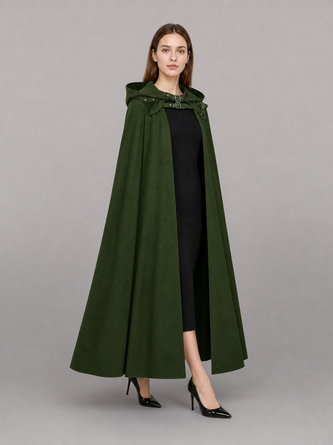 Dark Olive Carnival Cloak with Hood