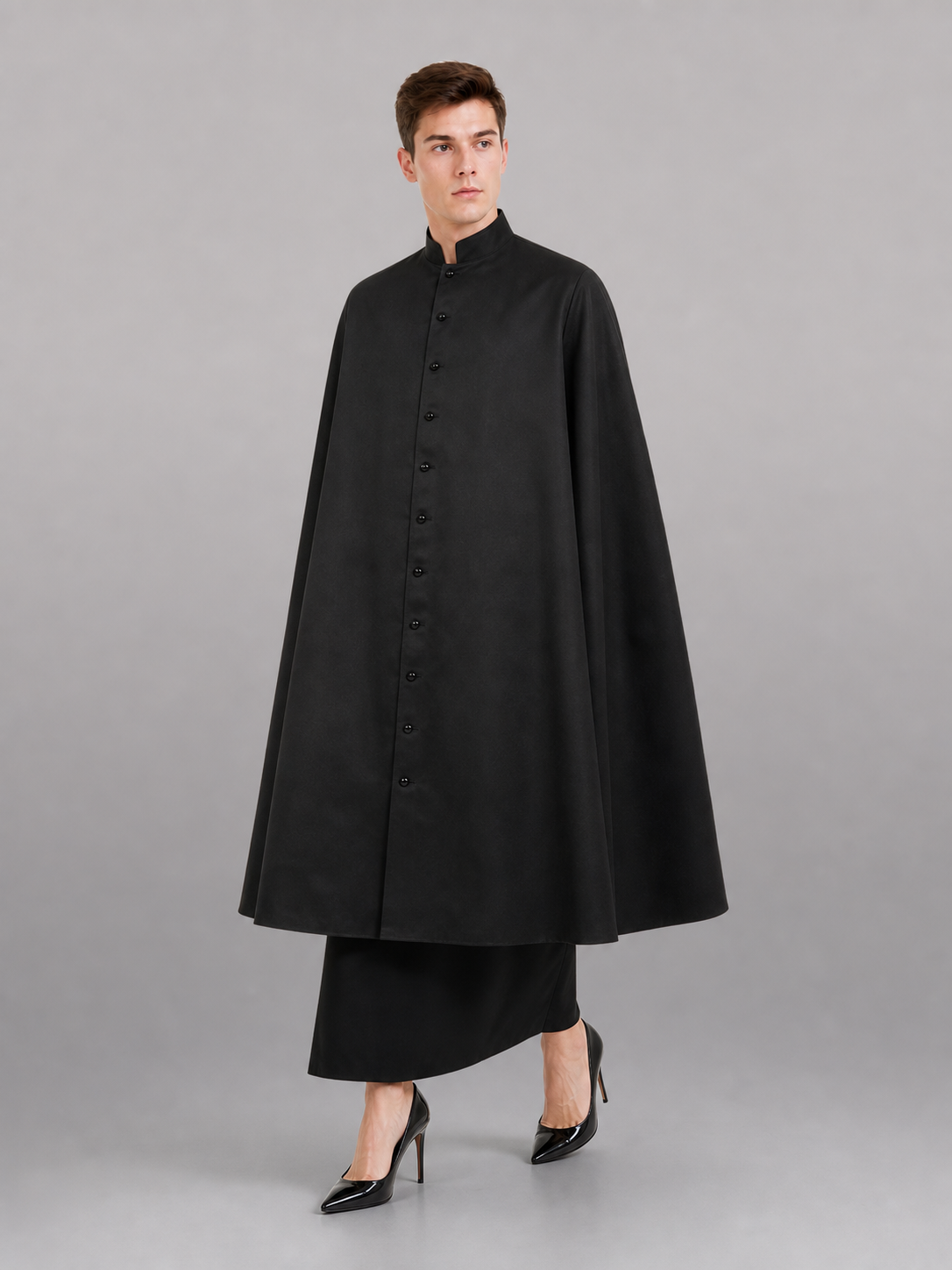 Long Black Robe with Collar and Buttons
