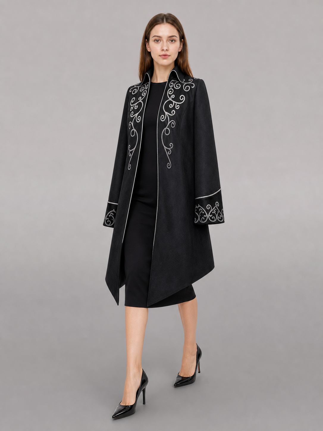 Black Carnival Tailcoat with Silver Embroidery
