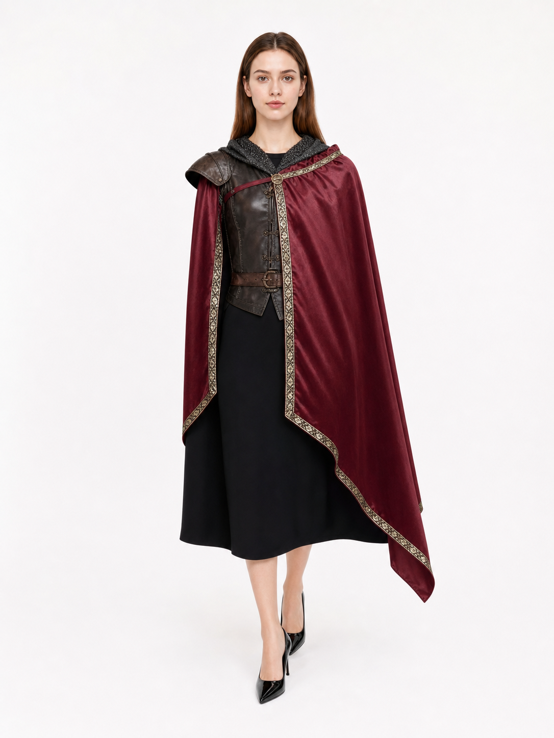 Burgundy Carnival Cape with Gold Trim