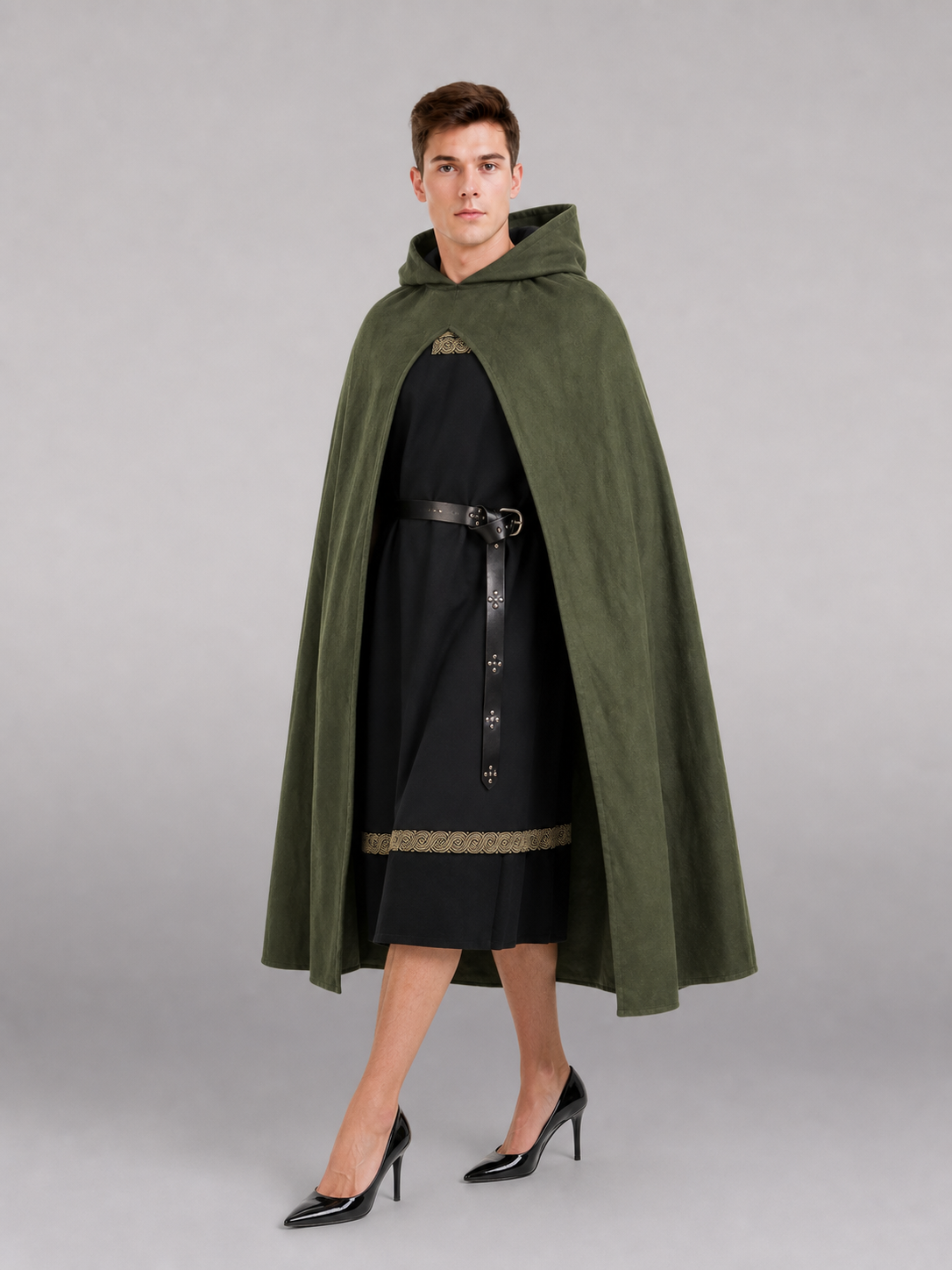 Dark Olive Hooded Costume Cape