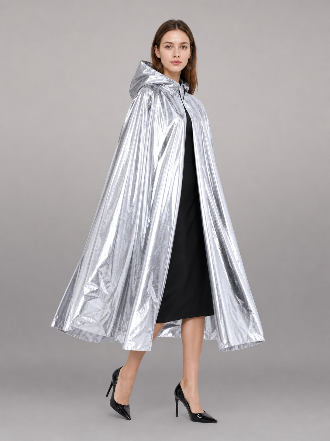Silver carnival cloak with hood