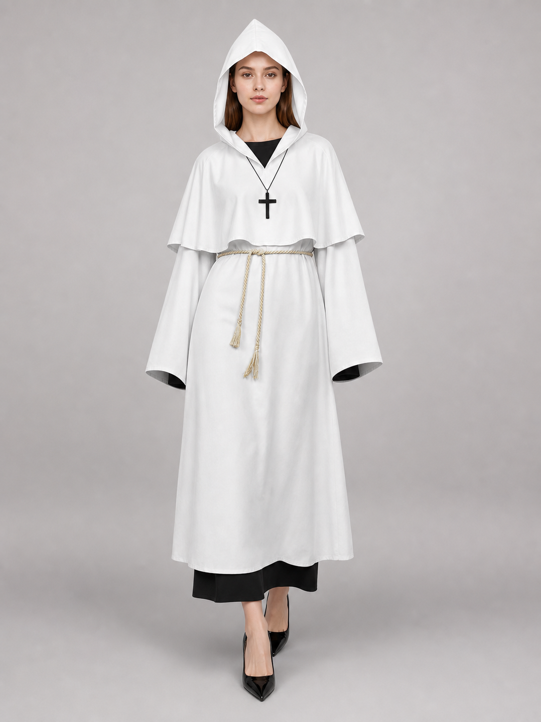 White hooded carnival cloak for cosplay