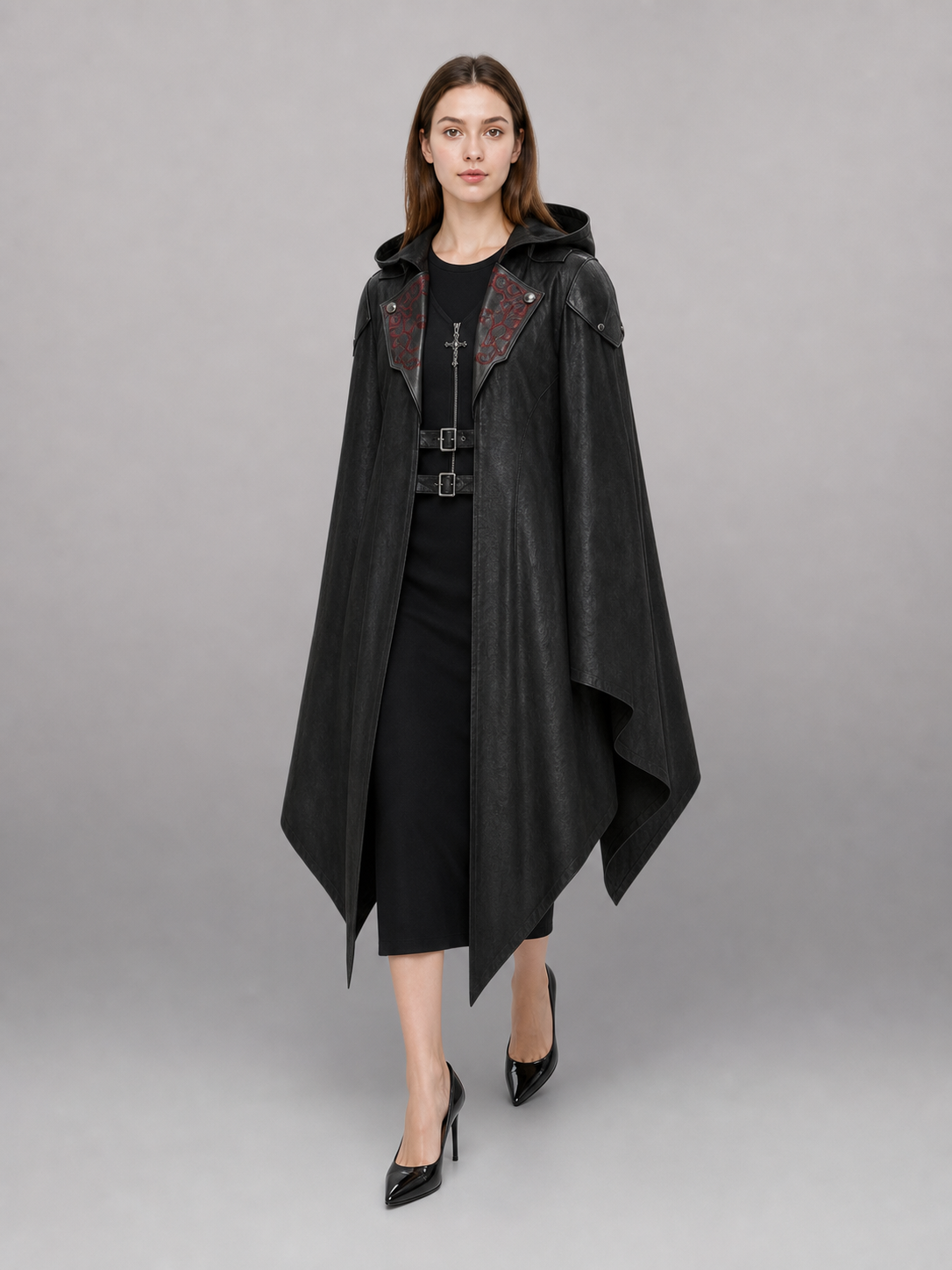 Black gothic carnival cloak with hood