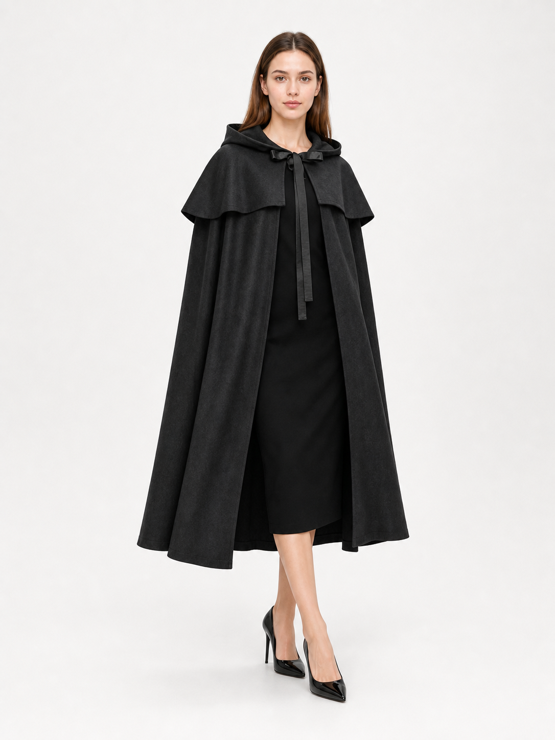 Black Medieval Hooded Carnival Cloak