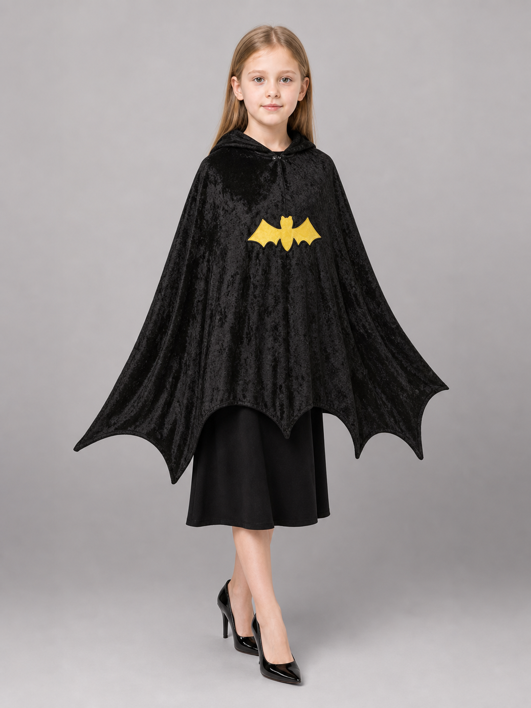 Black costume cape with hood and wings