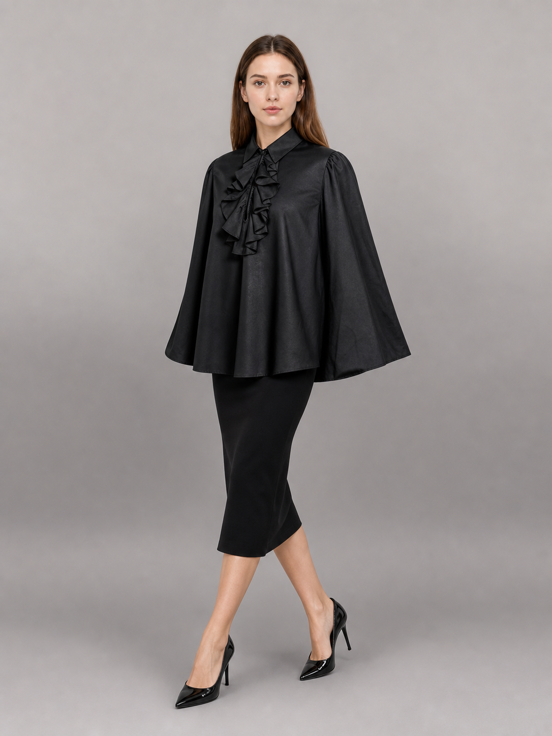 Black blouse with a high collar and ruffle occasion guide 2