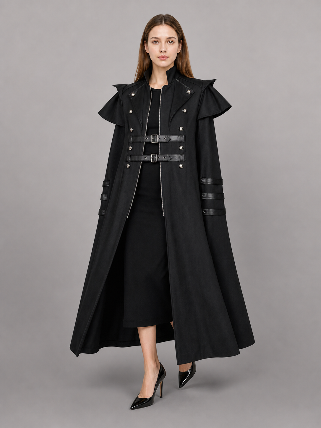 Black Gothic Costume Cloak with Straps