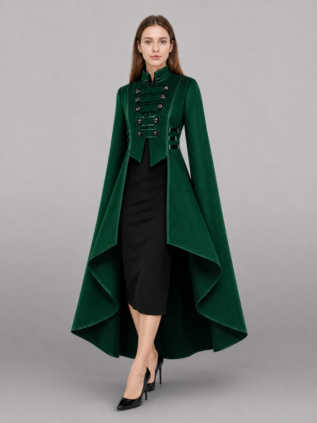 Green costume cloak with black inserts