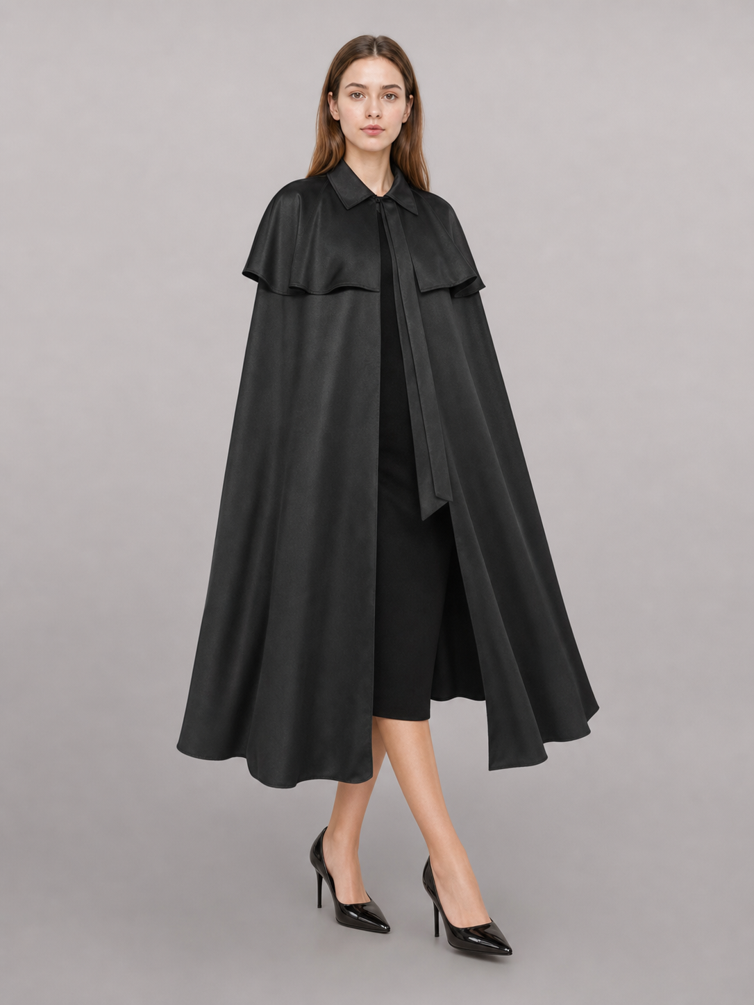 Black Dress with Cape and Short Sleeves