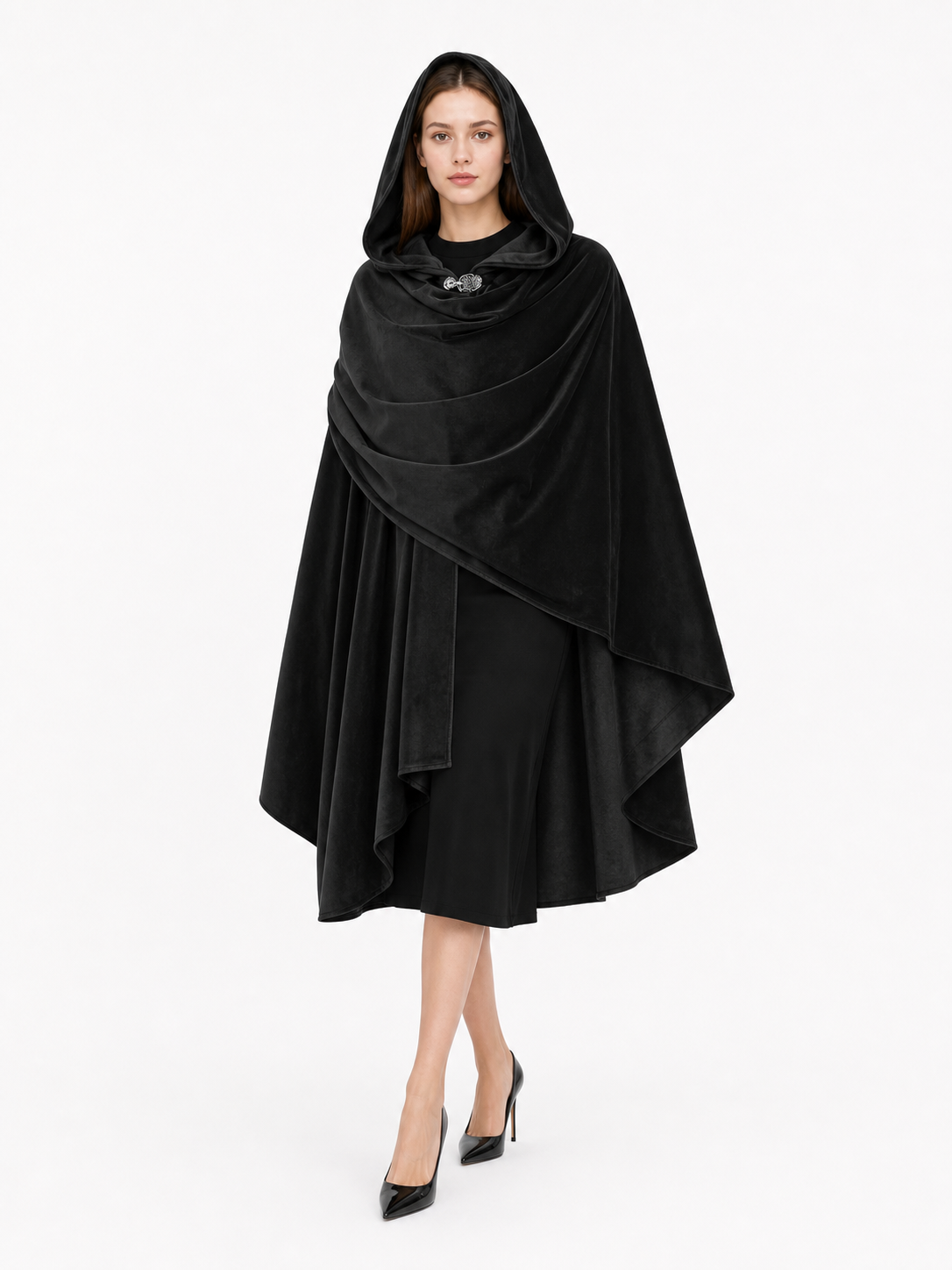 Black Medieval Carnival Cloak with Hood